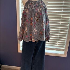 Maurices Navy and White Striped Floral Blouse